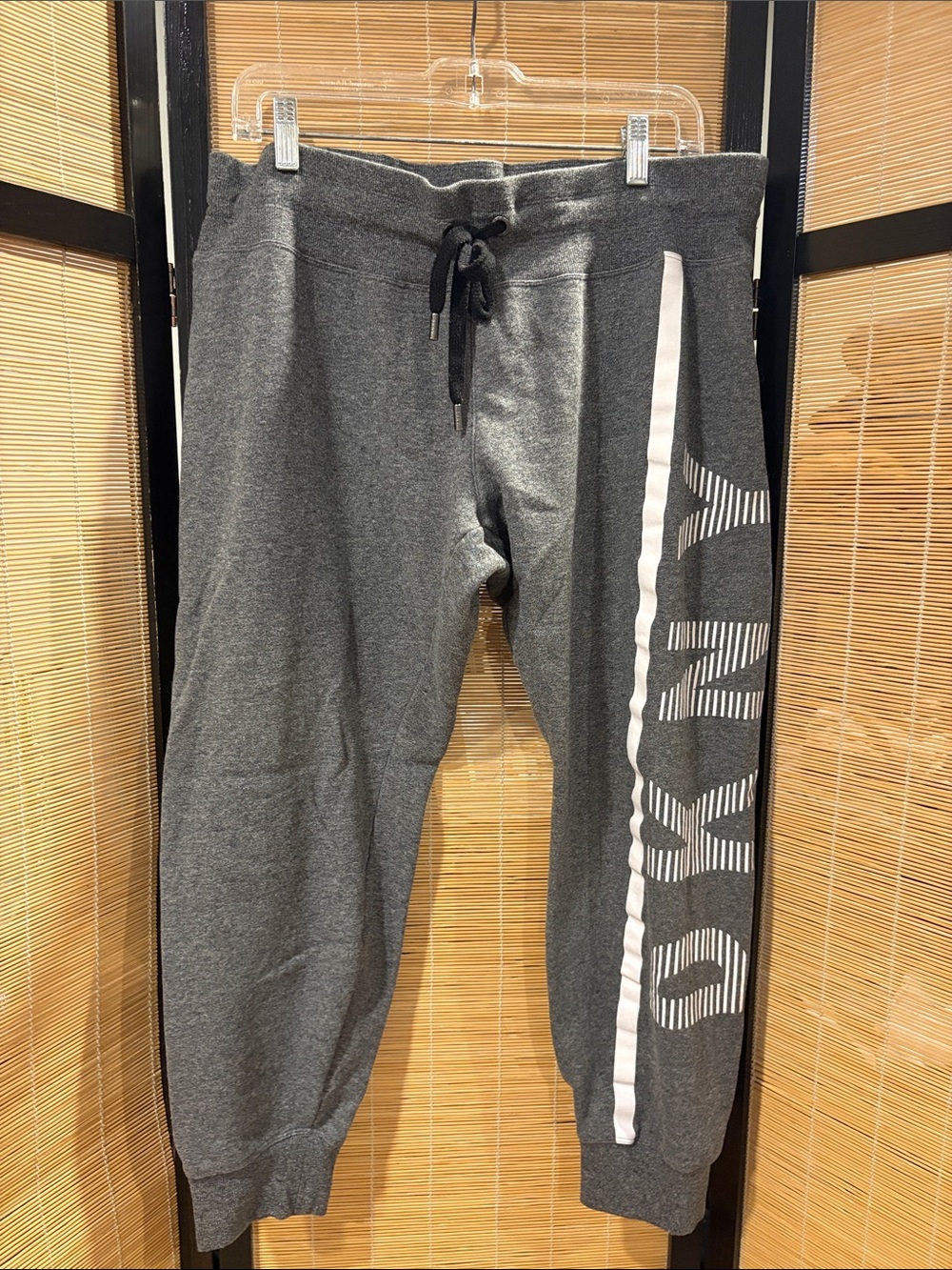 Dkny Charcoal Gray Logo Jogger Pants with White Stripe